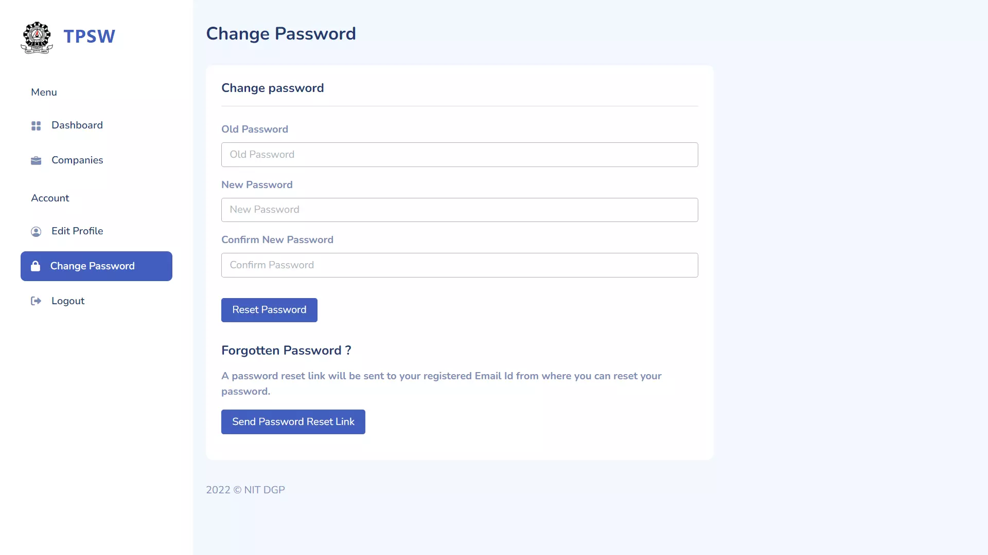 Change password screen